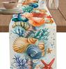 Summer Ocean Starfish Shell Coral Linen Table Runner Dresser Scarves Decor Washable Kitchen Dining Table Runner Party Decor