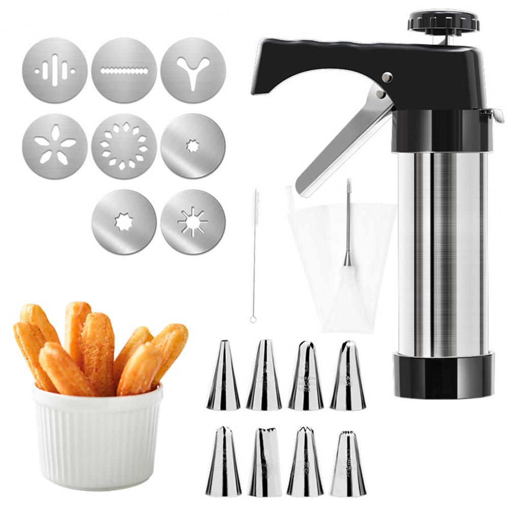 Maker Machine Machine for Sauces Stainless Steel Churro Maker Machine Kit with Piping Tips Bag Brush Easy to Fill Fritters