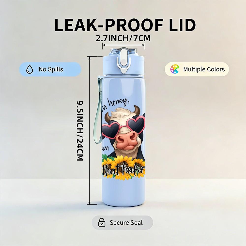 1PC Sunflower Cow Art 750ml Color Plastic Sports Water Bottle Leakproof Flip Straw Lid Suitable for Sports Office Home Use