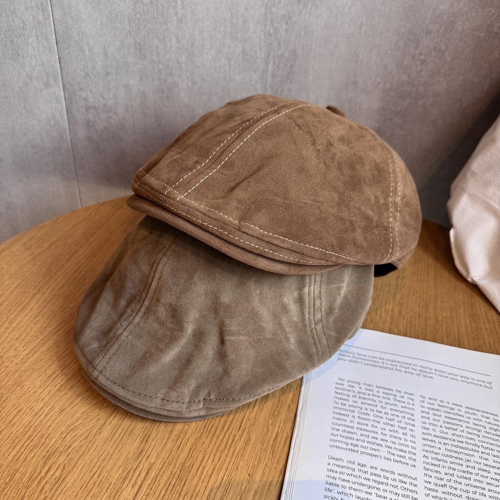 Color Classic Solid Retro Newsboy Cap Faux Suede Material Fall Winter Women