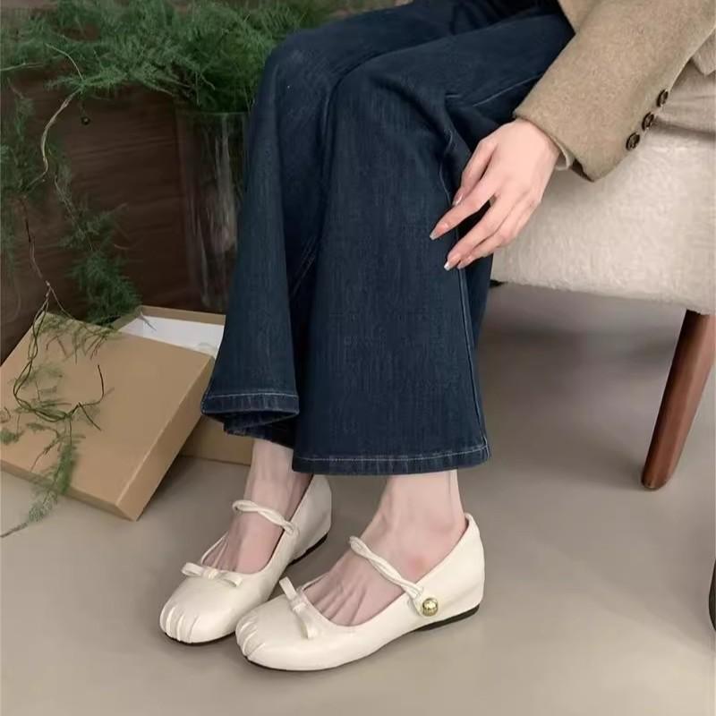 Women's low-heeled shoes versatile thick-heeled single shoes 2025 spring and autumn shallow mouth square head bow French one-word buckle Mary Jane s