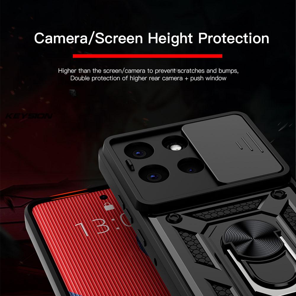 KEYSION Shockproof Armor Case for Motorola MOTO G86 5G Slide Camera Lens Protection Ring Stand Phone Back Cover for MOTO G56 5G