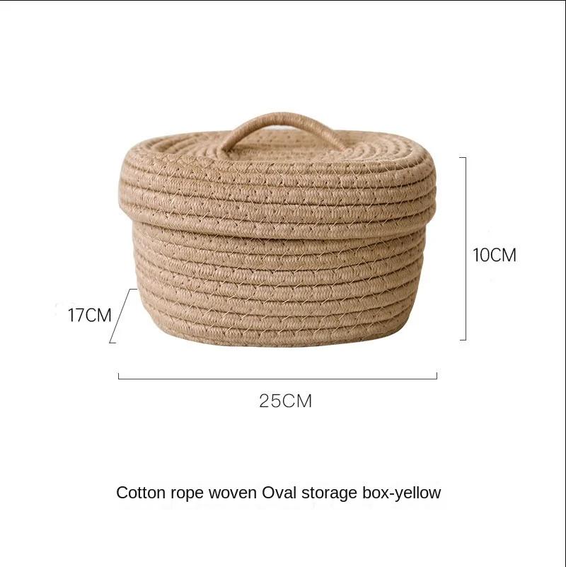 

Ящик для хранения хлопчатобумажных вязанных изделий, однотонный овальный настольный ящик для отделки с крышкой, корзина для хранения косметики, органайзер для ящиков стола из ротанга 25x17cm жёлтый