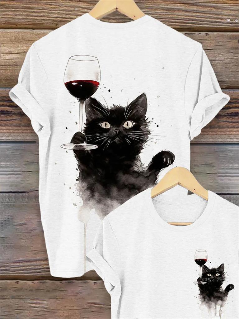 Letní Kreslený Roztomilý Kočka Dámské Tričko Kočka Krátký Rukáv Móda 3D Potisk Oversized Dámské Oblečení Tričko Ženy Denní Ležérní Top