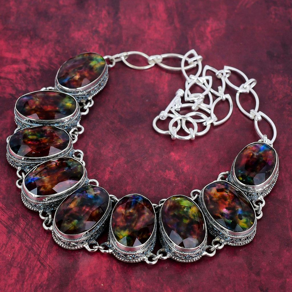 Bijuterii cu piatră prețioasă de colier amolit, colier din argint solid 925, colier cu lanț ajustabil lucrat manual, cadou pentru bijuterii de soție