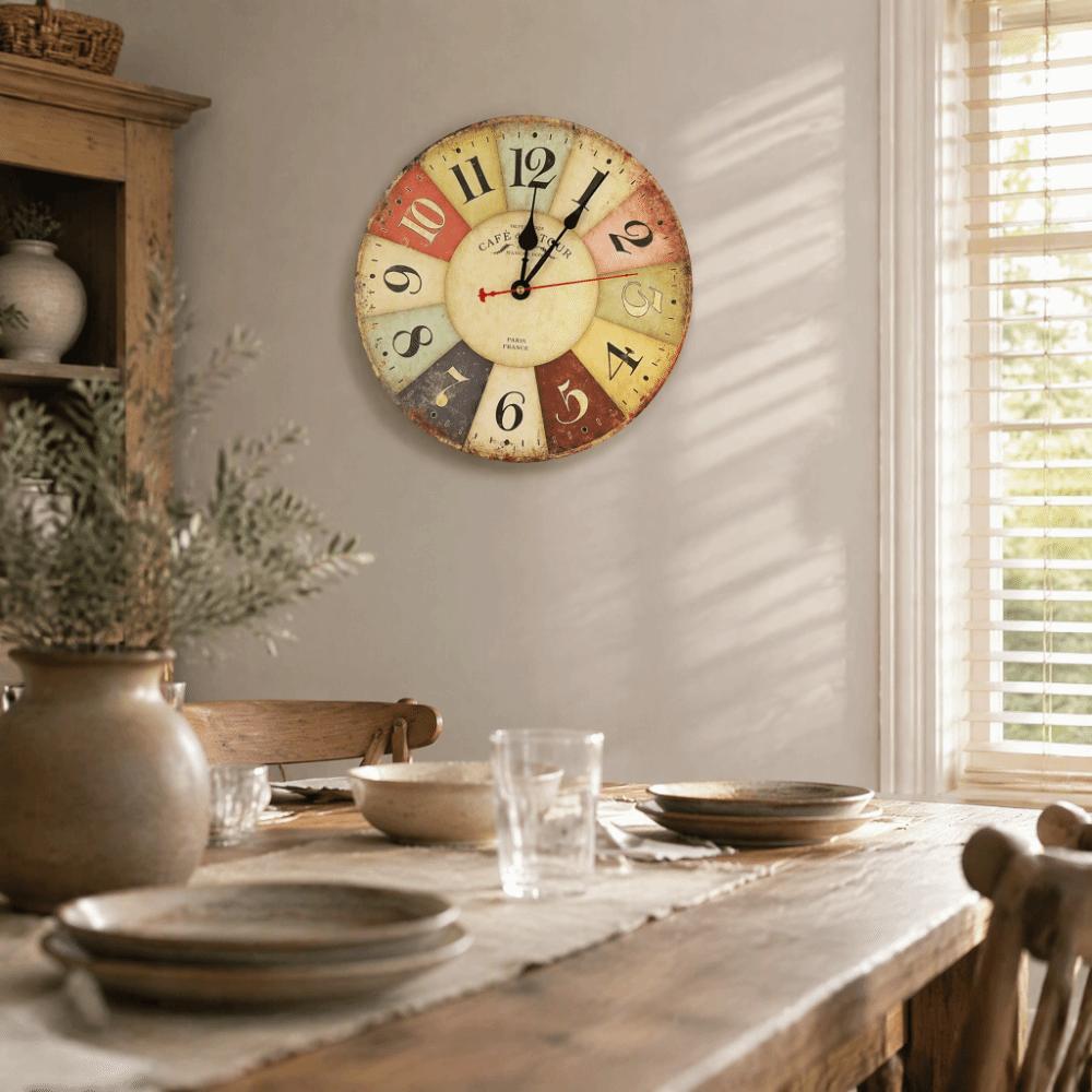 12 Inch Quartz Wall Clock Battery Operated Retro Wall Clock Colorful Wooden Wall Clock For Home