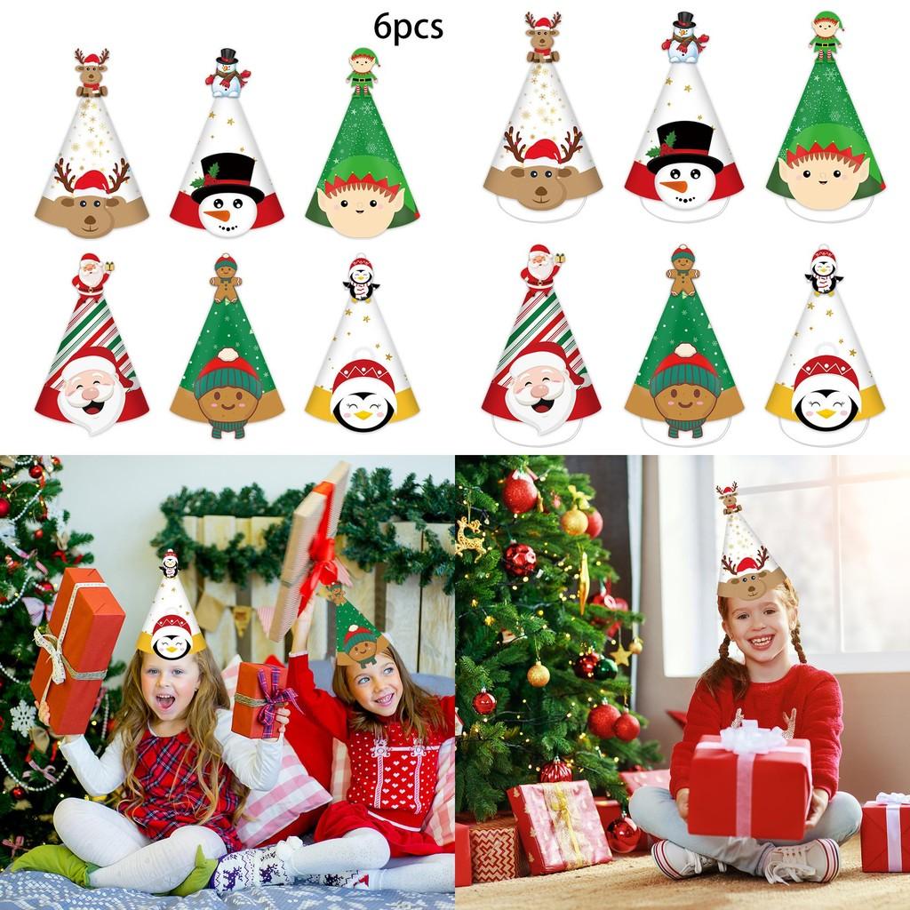 Christmas Santa Festive Claus Reindeer Paper Triangle Hat Set Party Props Photo