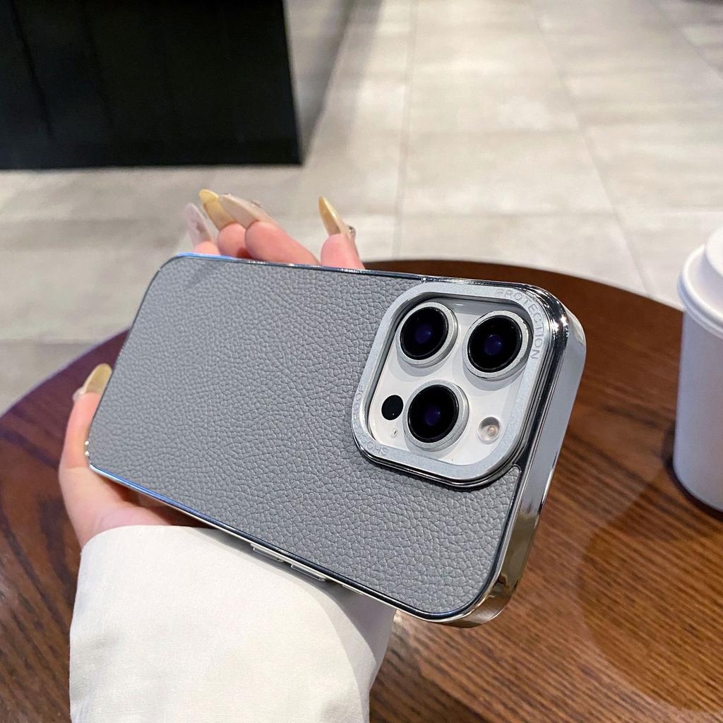 Electroplating Lychee Pattern Suitable for IPhone 16 Mobile Phone Case Apple 15 Large Hole Anti Fall 14 ProMax Full Inclusive Protective Case