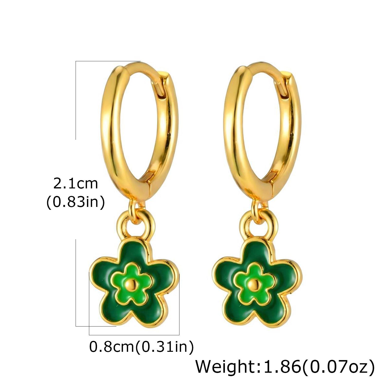 

Lovely Colorful Enamel Small Flowers Pendant Earrings for Women, Gold Plated Multicolor Floral Dangle Earrings, Piercing Jewelry зелений