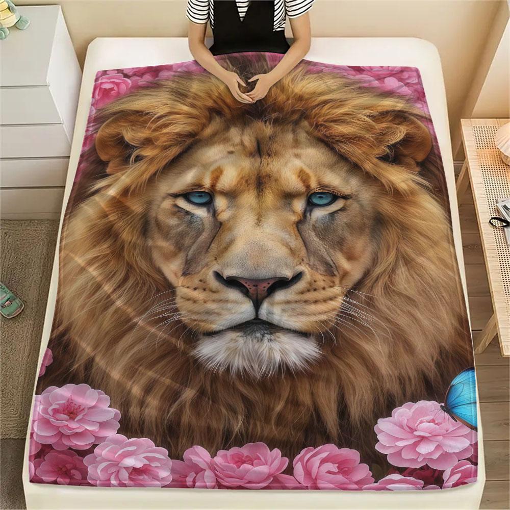 1Pc Rosebushanimals Print Flannel Blanket, High quality Comfortable for All Seasons, Home Decor, Warmth and Comfort, Perfect for Christmas Gifts