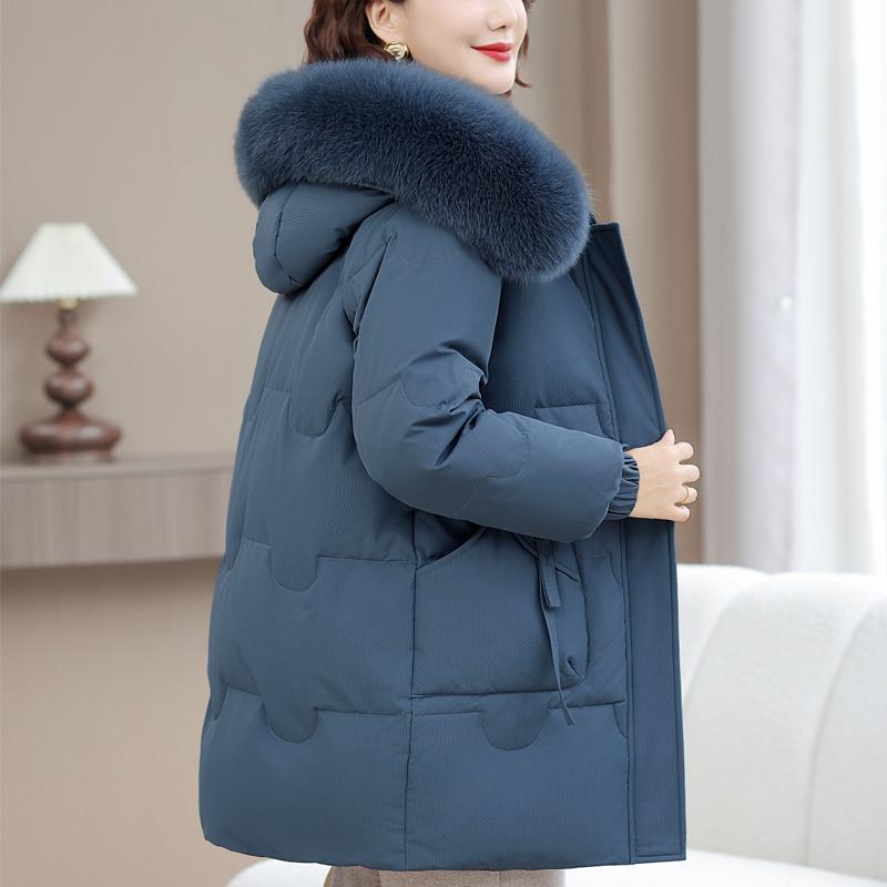 Real Fur Collar Middle-aged Women's Winter Down Coats Hooded Plus Size XL-6XL Thick Warm White Duck Down Jackets for Women Clothes