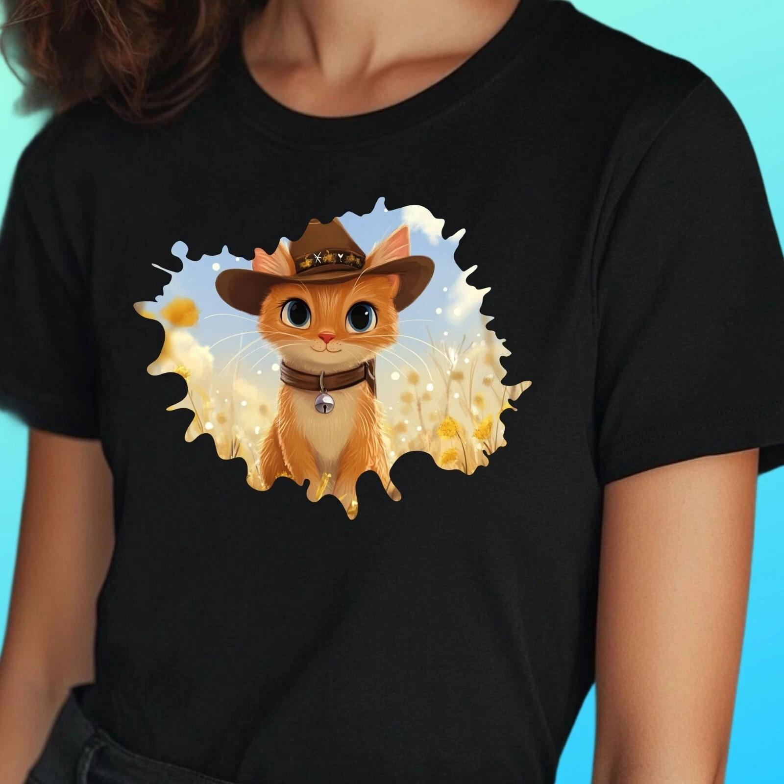 T-Shirt Herren Cowboy Katze Cartoon Motiv Baumwolle Größe S bis 5XL L