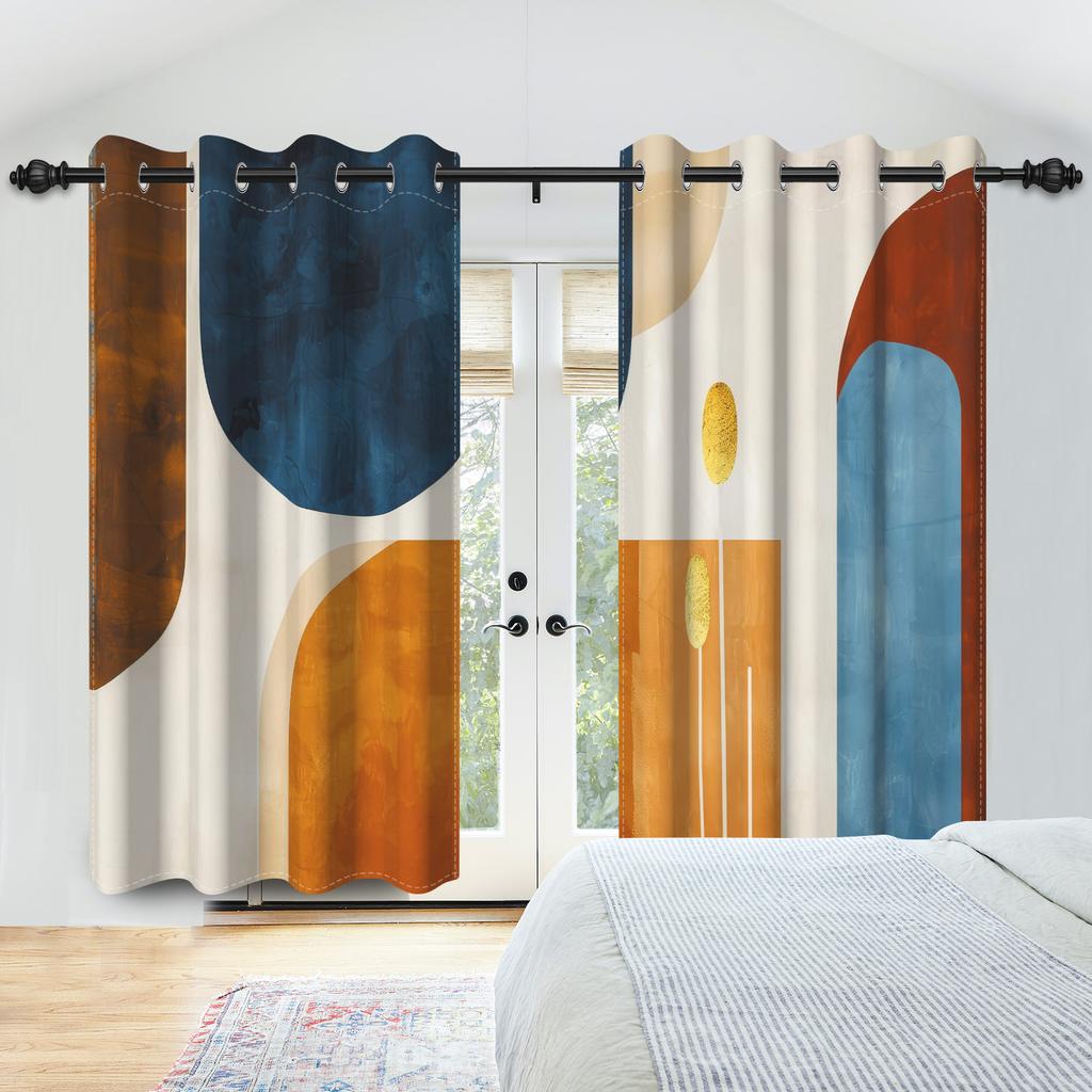 Blackout Abstract Geometric Art Curtains Multicolor Bedroom Living Room Kitchen Decorative Top Curtain Modern Polyester With Grommet Washable Ready