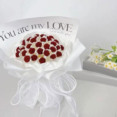 DIY Artificial Rose Bouquet with Elegant Wrapping Paper - 19 Delicate Blooms for Special Occasions