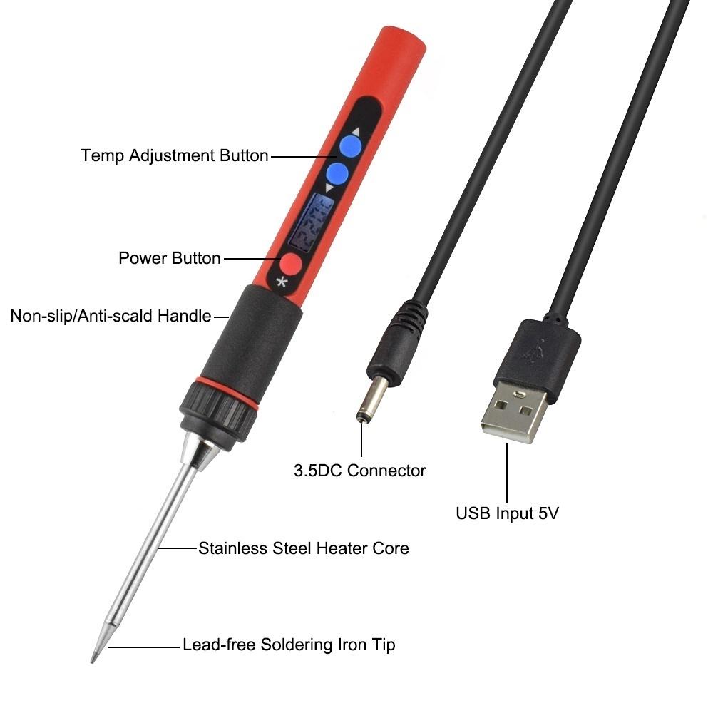 Electric Soldering Iron USB Soldering Iron Digital Thermostat Lead‑Free Hand Power Tool Set Adjustable Temperature