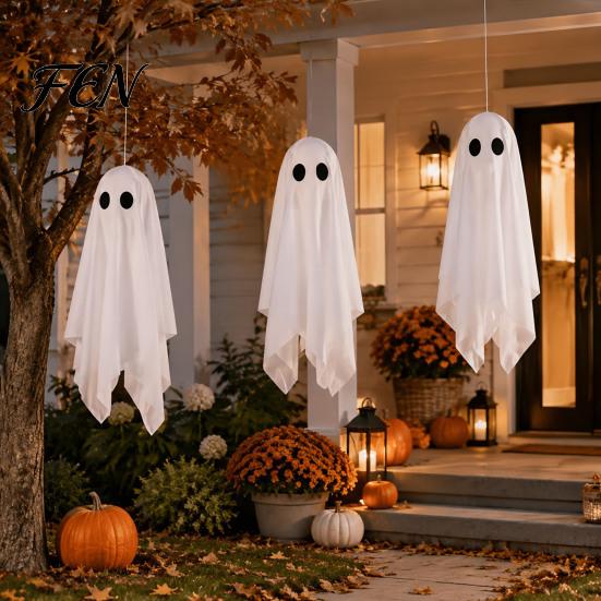 Creepy Window Displays 3Pcs Halloween Hanging Ghost Decorations, Spooky Flying with Party Favors Lanyard for Haunted House, Outdoor, Porch Yard Decor