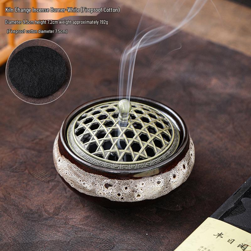 

Ceramic Sandalwood Incense Burner with Net Lid for Coil and Stick Incense - Three-Legged Crackle Glaze Celadon Holder for Home Use.