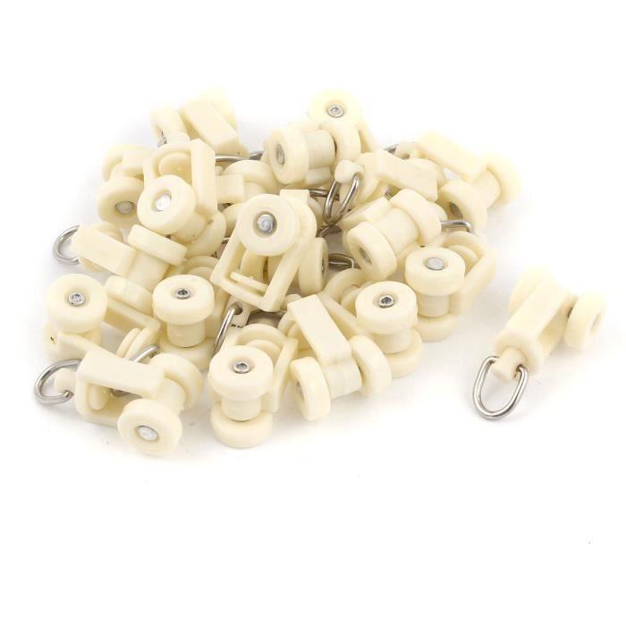 SOURCING MAP 20Pcs Glisseur Rail Rideaux Roulette Roue Rideaux Coulissant Poulie pour Fenêtre Voilage blanc plast. rouleau 12mm dia