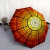 1pc Stained Glass Sunburst Design Automatic Folding Umbrella - Portable 3-Fold Design, 8-Rib Iron Frame Outdoor Umbrella, Ideal Gift for Fans, Travele