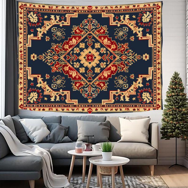 Retro Persian Mandala Pattern Tapestry, Ethnic Mandala Aesthetic Wall Hanging for Bedroom Living Room Dorm Decor