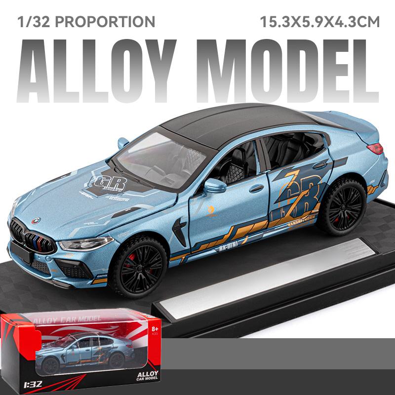1:32 BMW M8 MANHART MH8 800 Supercar Alloy Metal Diecast Model Car Sound and Light Pull Back Children's Toy Collectible Birthday