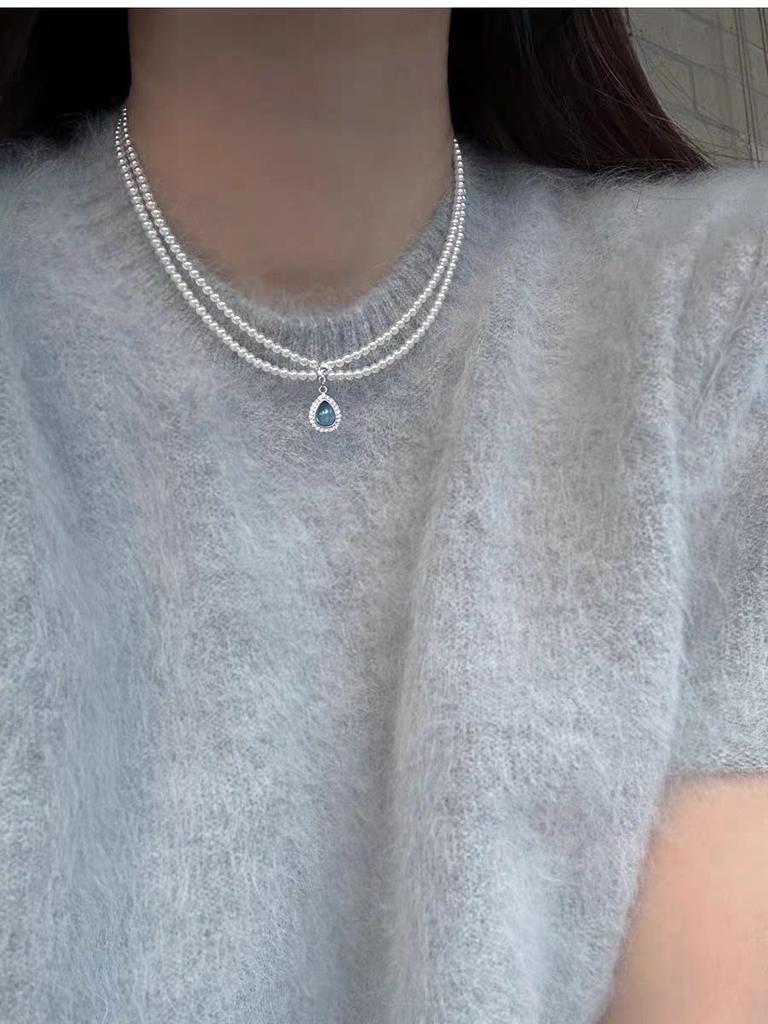 Shi Jia Lux Double-Layer Aquamarine Pearl Choker - French Design Necklace