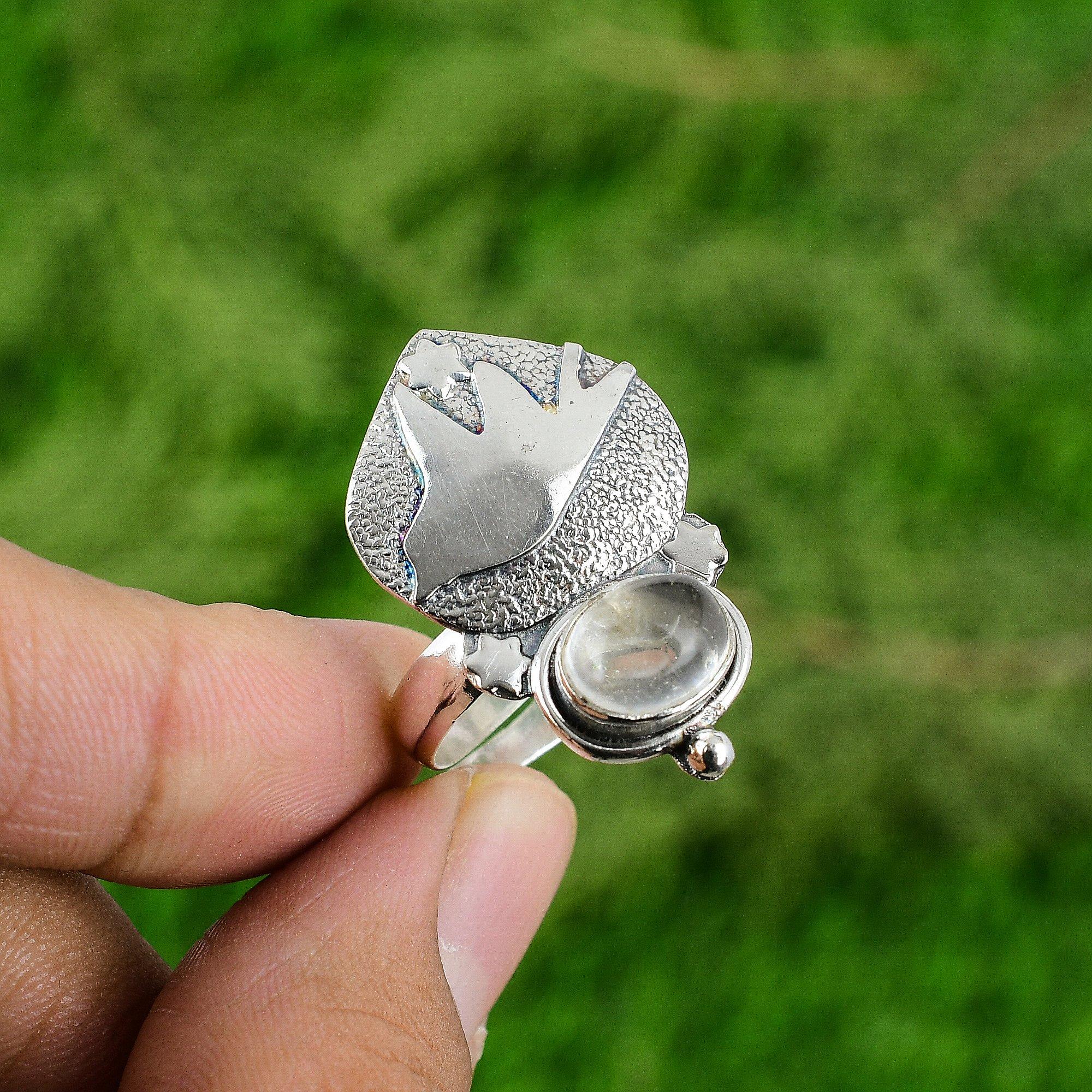 

Womens day Sale Rutile Quartz Stone Solitaire Bird Ring Jewelry Sterling Silver Adjustable