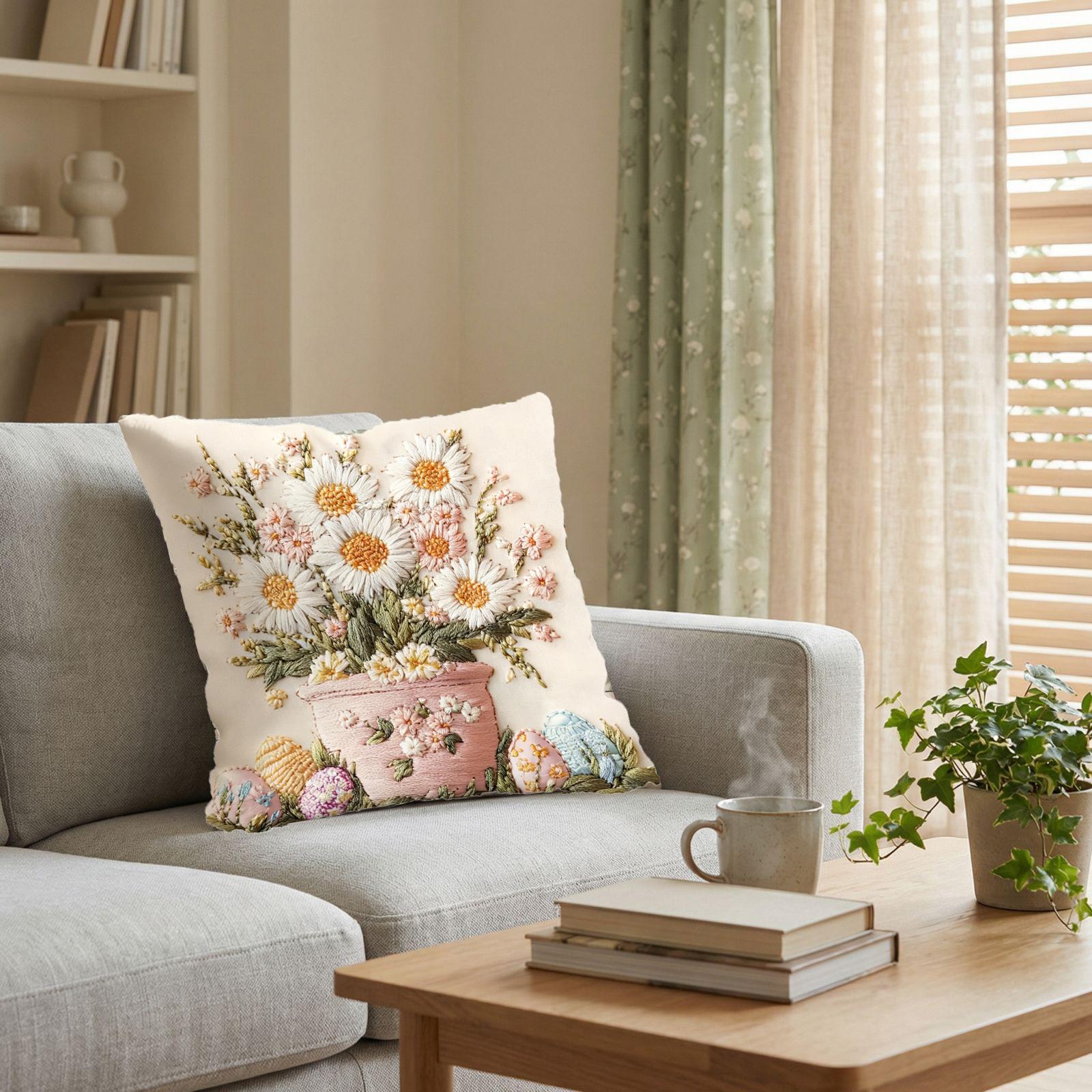 

Пасхальный Цветочный Горшок Яйцо Наволочка Имитация Вышивки Печать One Size