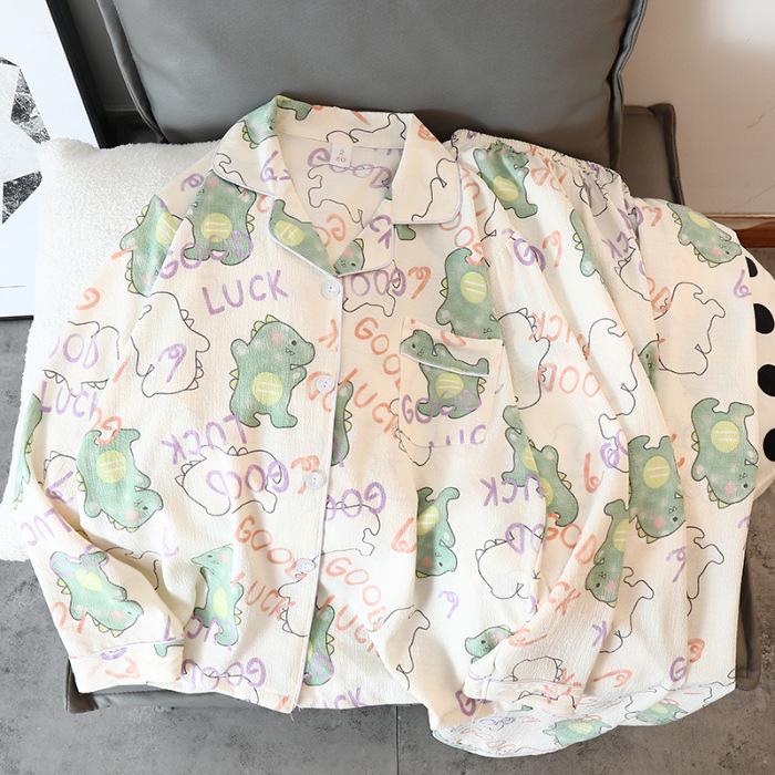 

Spring/Autumn Women s Bubble Cotton Pajama Set with Cartoon Print, Long Sleeves, and Pants XXL