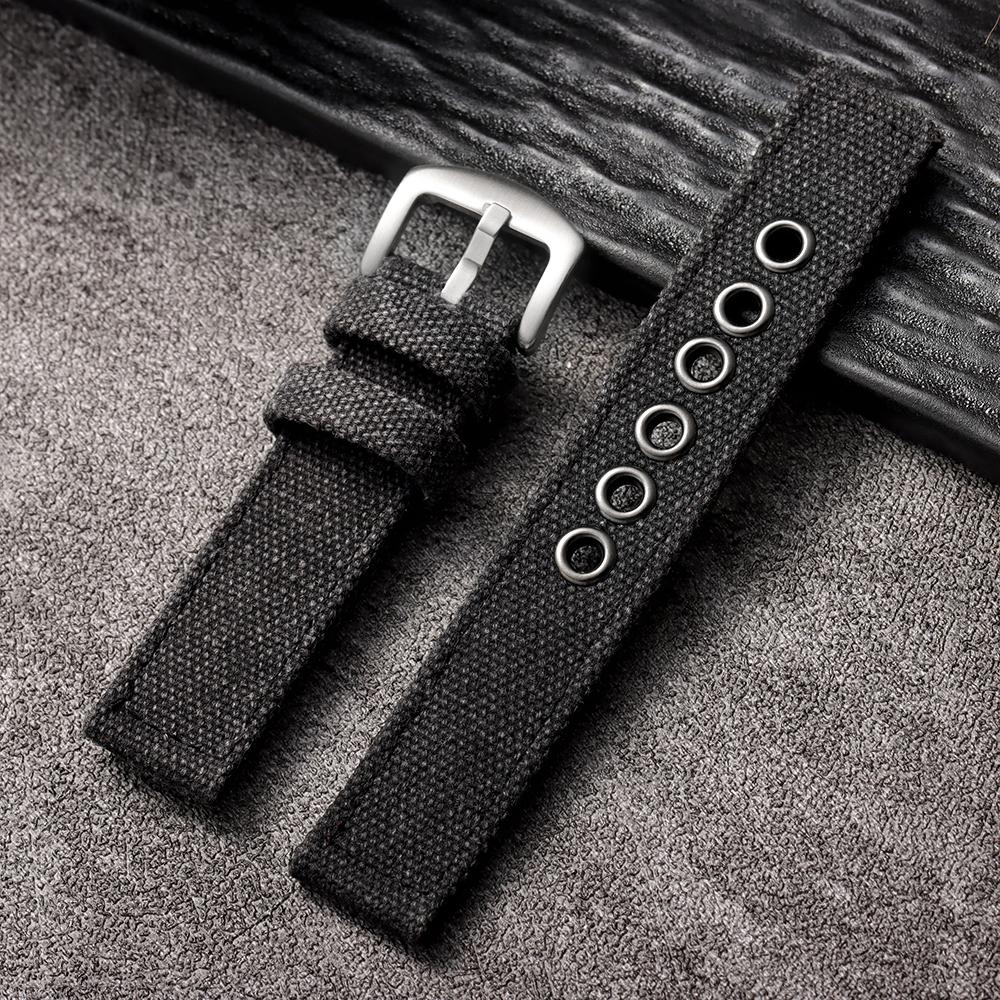 

Холщовый ремешок для часов 20 мм 22 мм 22 мм браслет для Seiko армейский зеленый военный спортивный ремешок для мужчин женщин браслет ремешок аксессуары 24mm&Silver Buckle чёрный