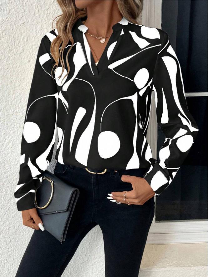 2024 Women's Geometric Print Shirt - European & American Style, New Arrival