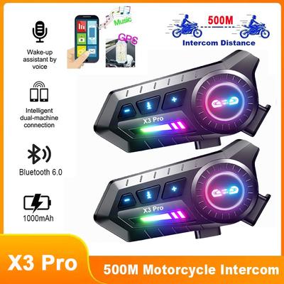 1/2 Pièces X3 Pro Intercom De Casque De Moto Bluetooth 6.0, Interphone Sans Fil 500M, Intercomunicateur, Talkie-walkie Moto 1000mAh