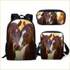 Set zaino a tre pezzi con motivo di cavalli in prateria, astuccio, borsa a tracolla, zaino casual stampato in 3D