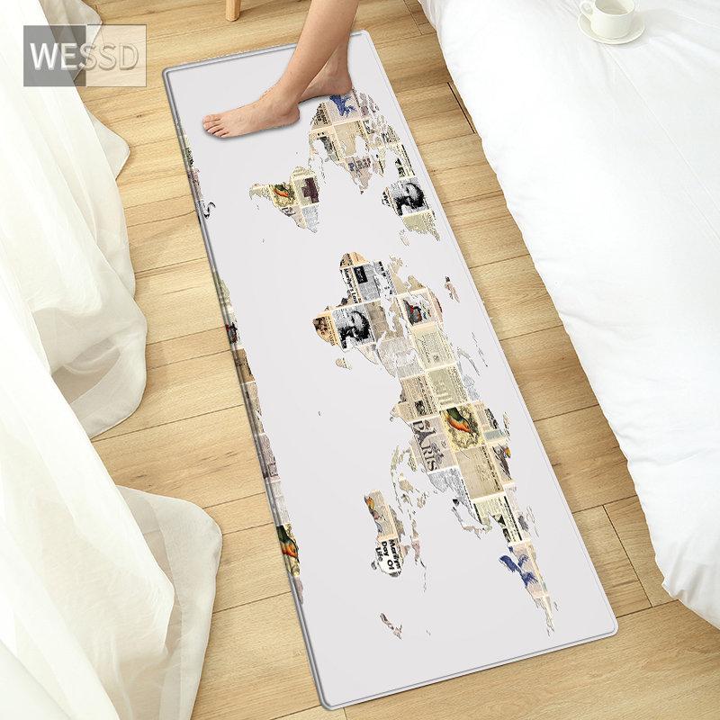 3D World Map Carpet For Bedroom Bedside Mat Anti-slip Kitchen Mat Kids Room Carpet Fashion Bathroom Mat Doormat