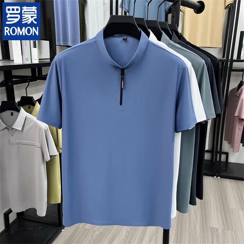 Romon Men s Summer Half-Zip Polo T-Shirt 2XL