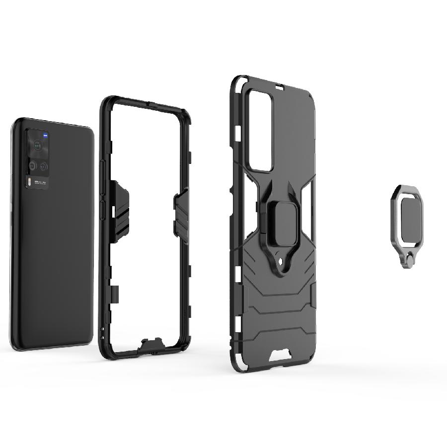 For VIVO X60 Pro X50 IQ007 V20se Y31 Y51 Y52S Y73S Y70S S7 V19 Plastic Shockproof Back Case Ring Holder Armor Bumper Phone Cover