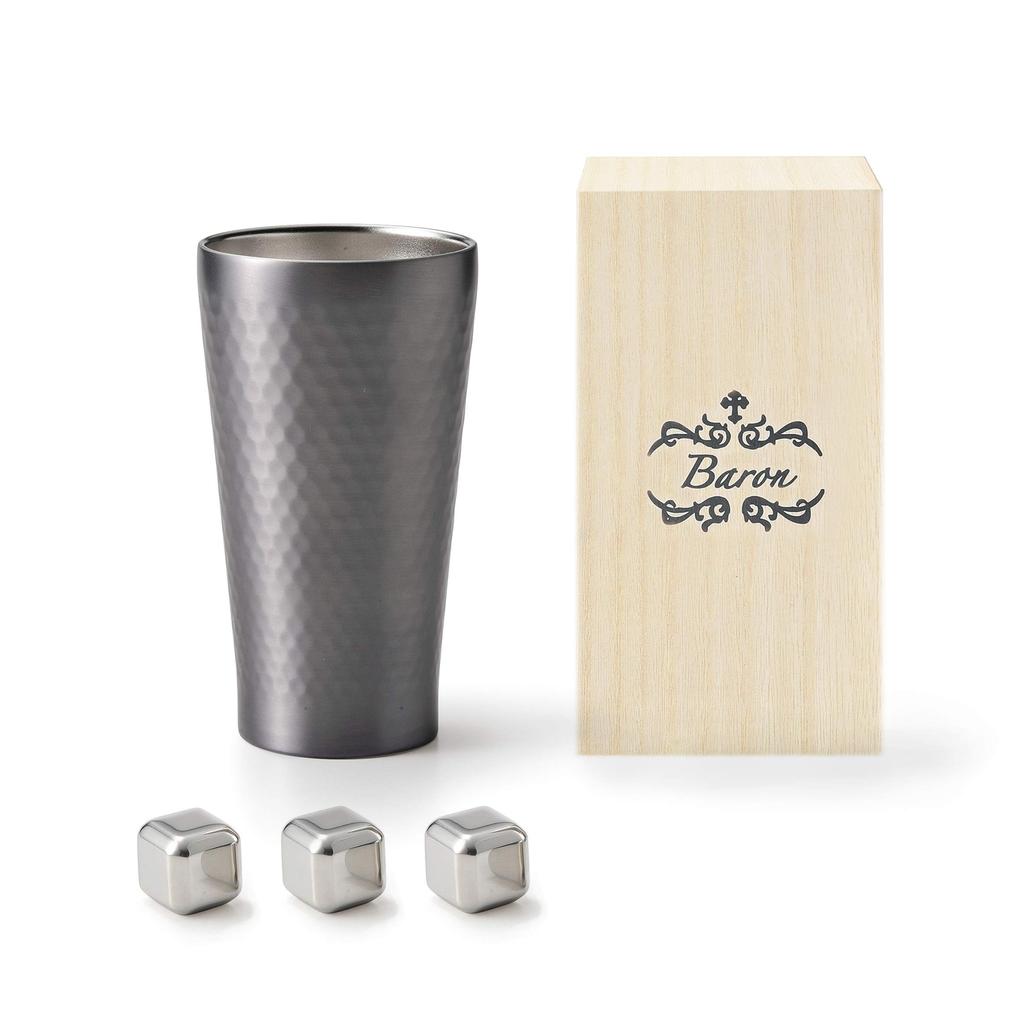 Dolce Duo Ice Cubes Stainless Steel Ice Ice Vacuum Insulated Thermo Tumbler Beer Cup 350ml 3 Cubes Birthday Gift Set Present Silver Non-Melting &
