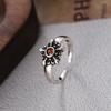 Unique Retro-inspired Adjustable Copper Ring For Women Featuring Elegant Zircon Stones