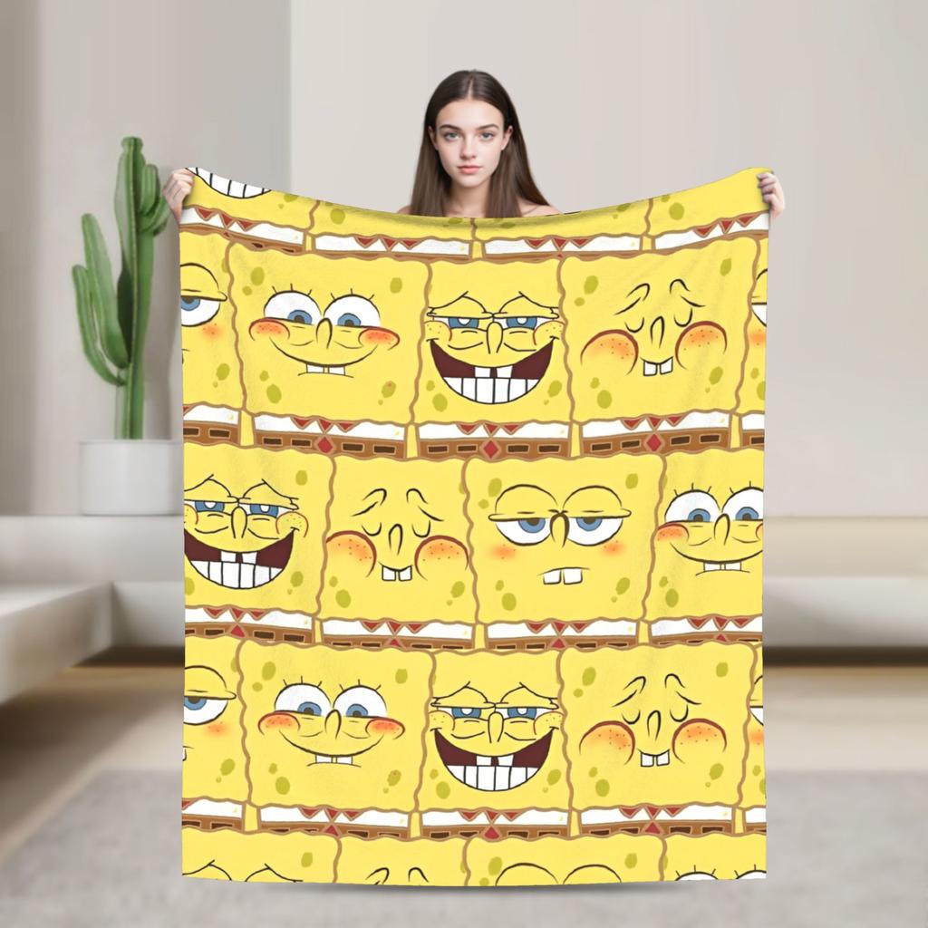 Spongebobed Blanket Flannel Winter Breathable Soft Throw Blankets for Home Travel Bedspread