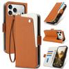 Cartera de Cuero con Tapa Color Block Ranura para Tarjetas Estuche para iPhone 17 Pro Max 16 15 14 Soporte Resistente a Golpes con Correa de Muñeca Funda de Bolso