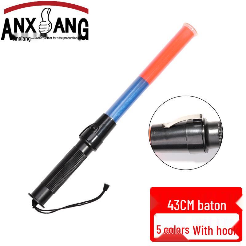 43CM LED Traffic Baton with Hook & Lanyard - Red/Blue Flashing Emergency Warning Light