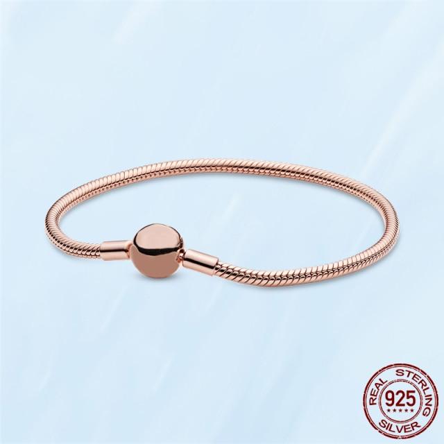 925 Sterling SILVER Heart Snake Chain Fashion Bracelets For Women Fit Original Charm Beads Jewelry Gift