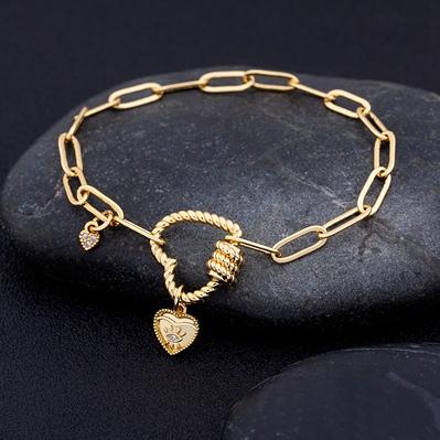 Nidin Hot Sale Romantic Heart Bracelets Pendant Link Chain Bracelet for Women Men Copper Cubic Zirconia Party Wedding Jewelry