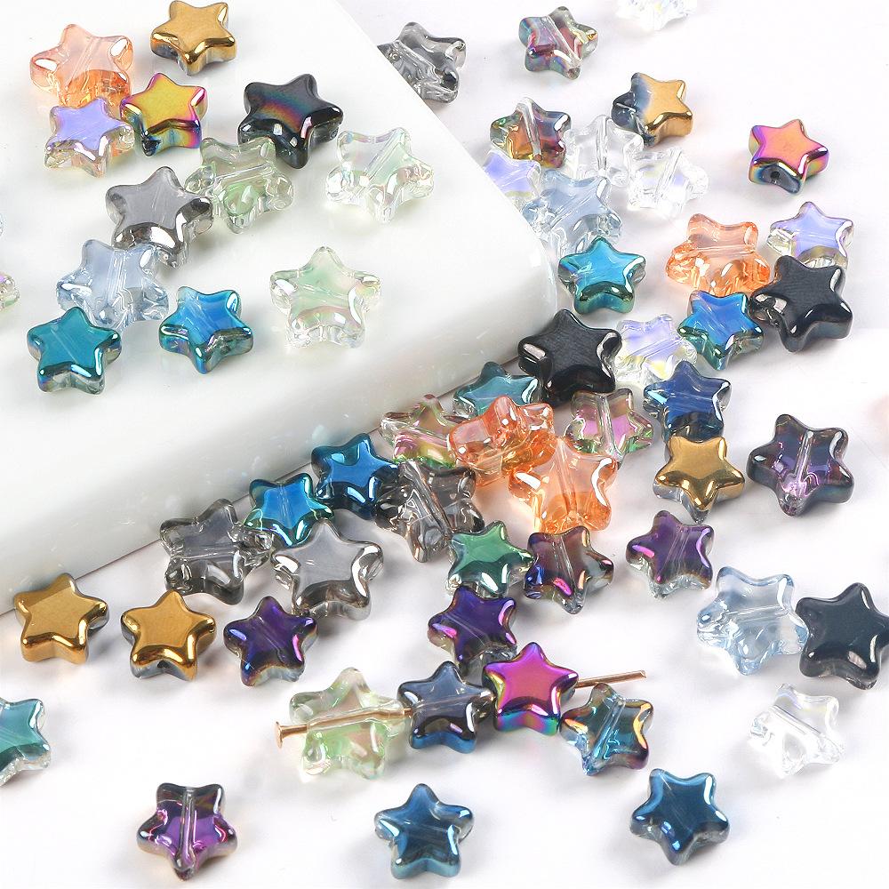 8/10Mm Color Plated Pentagram Beaded Glass Star Loose Beads Diy Handmade Beaded Necklace Material Jewelry Accessories
