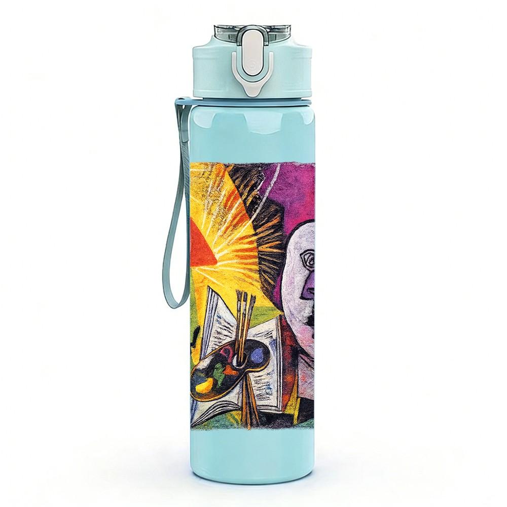 1PC Abstract Colorful Portrait Art Print 750ml Color Plastic Sports Water Bottle Leakproof Flip Straw Lid Suitable for Sports Office Home Use