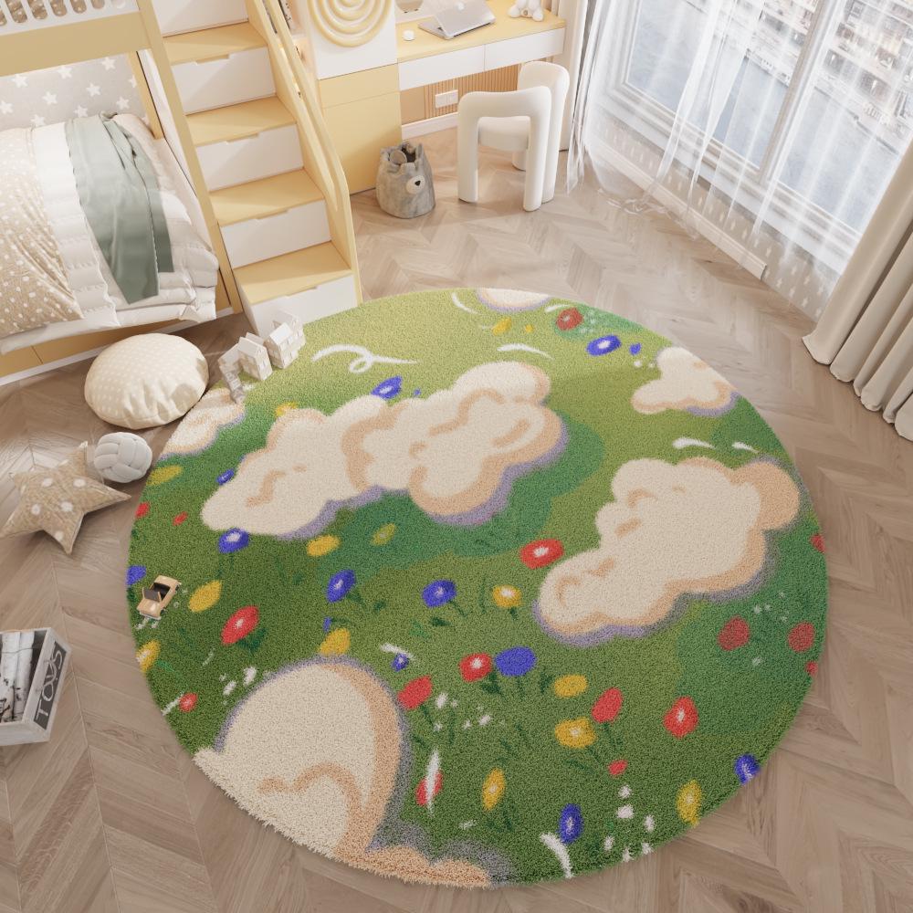 Runder Cartoon-Teppich im nordischen Stil für Wohnzimmer, Arbeitszimmer oder Schlafzimmer – Kinder-Couchtischmatte und Nachttischvorleger