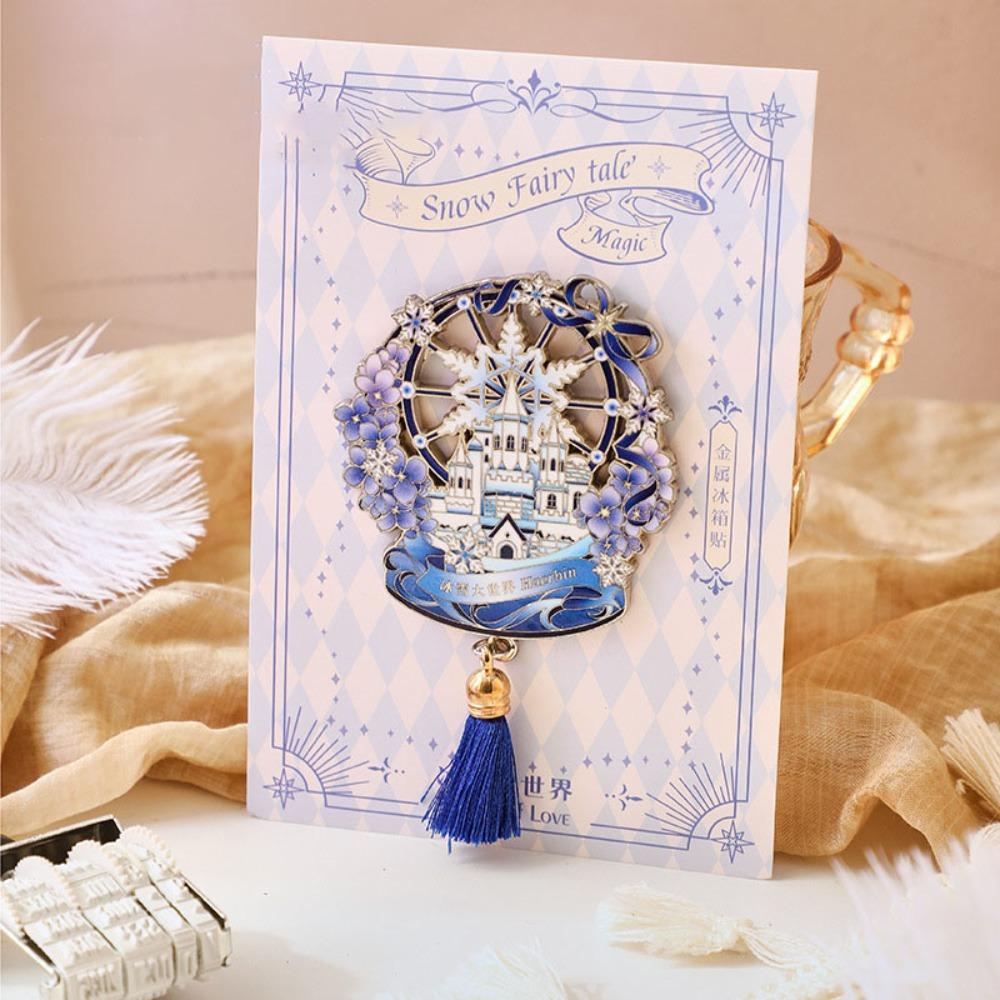 Creative Metal Fridge Magnet with Tassel Hollow Landscape Magnetic Stickers Refrigerator Magnets Souvenirs Gifts