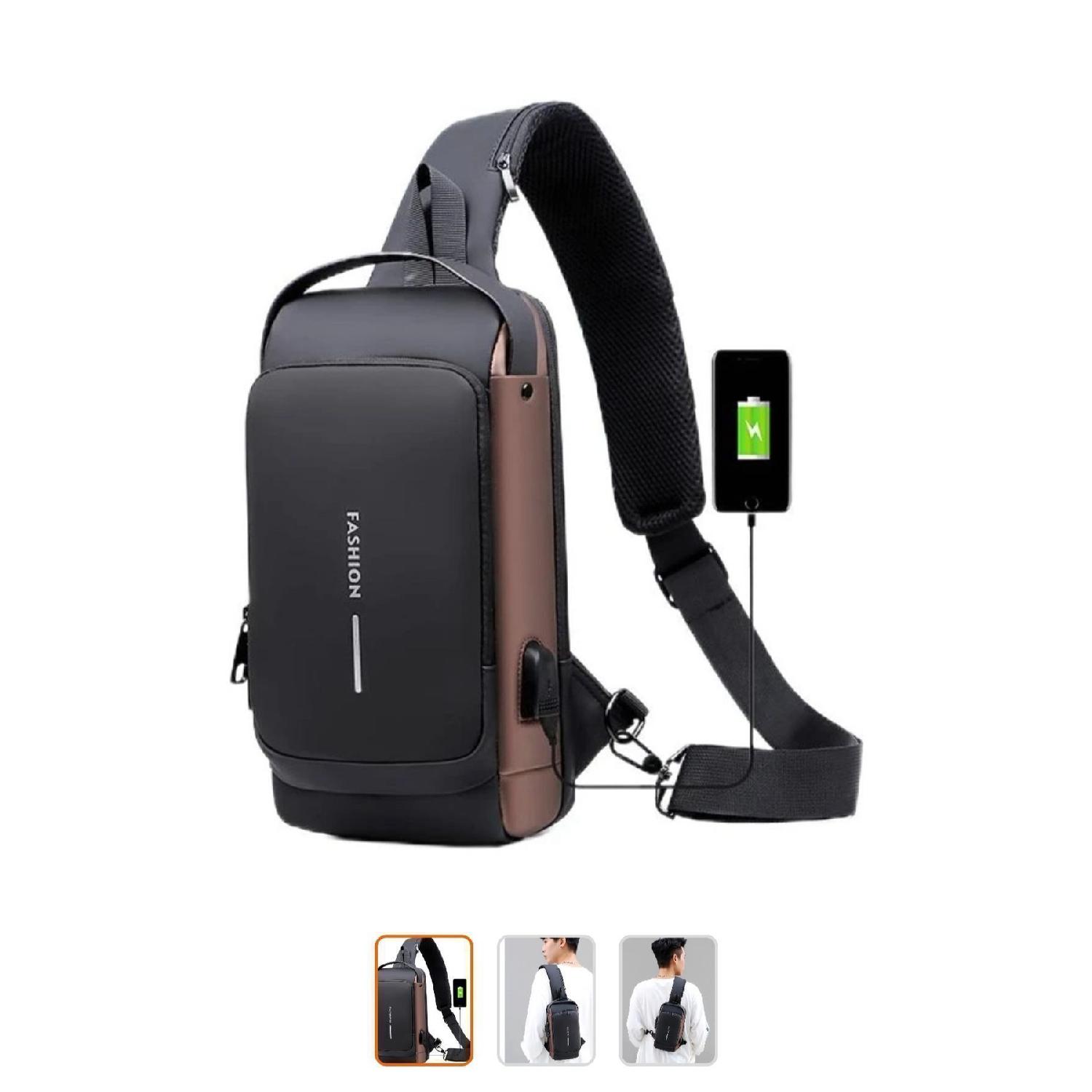 

Сумка Arion на плечо и на грудь с USB-портом для зарядки и замком, черная чёрный