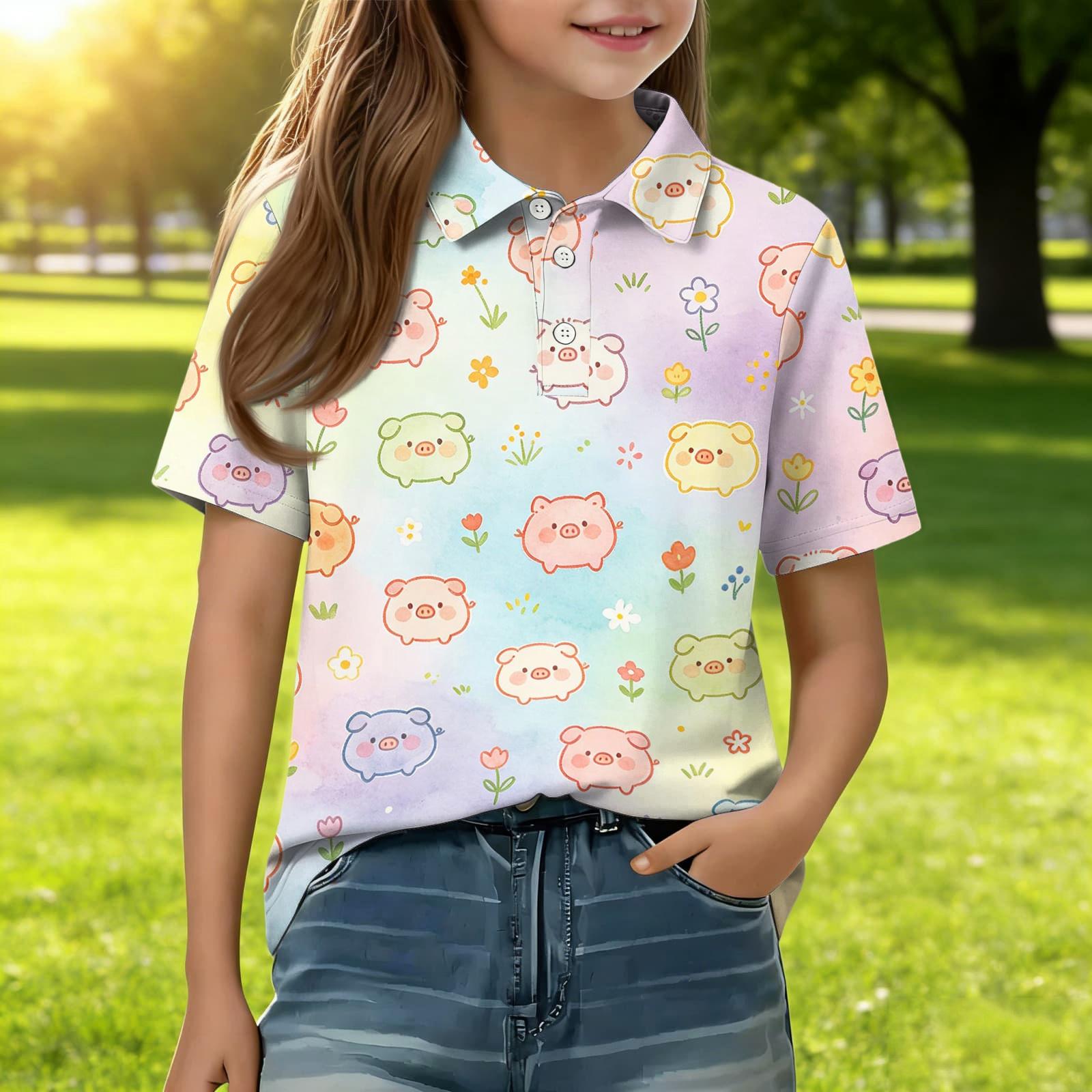 

Kids Casual Short Sleeve Polo Shirt Animal Print T-Shirt Soft Comfortable Lightweight Breathable Cotton Blend Top for Everyday Wear 140