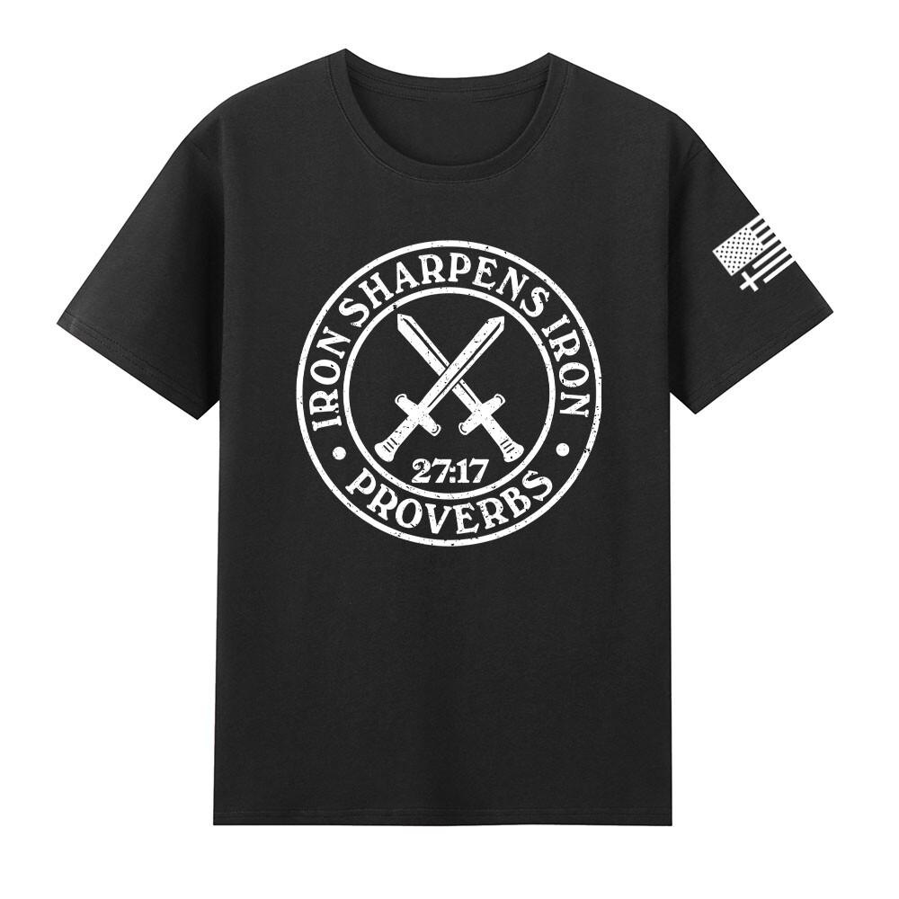 Iron Sharpens Iron Proverbs 2717 Christian Faith Us Flag Tshirt S